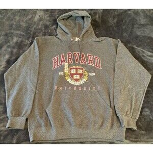 Vintage Harvard University Hoodie Mens L Jerzees Y2K 2000s Sweater Gray NEW